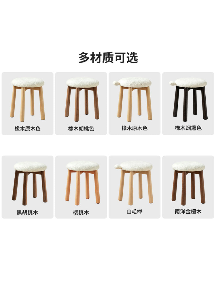 实木化妆凳北欧梳妆台凳子换鞋凳卧室仿羊羔绒圆凳