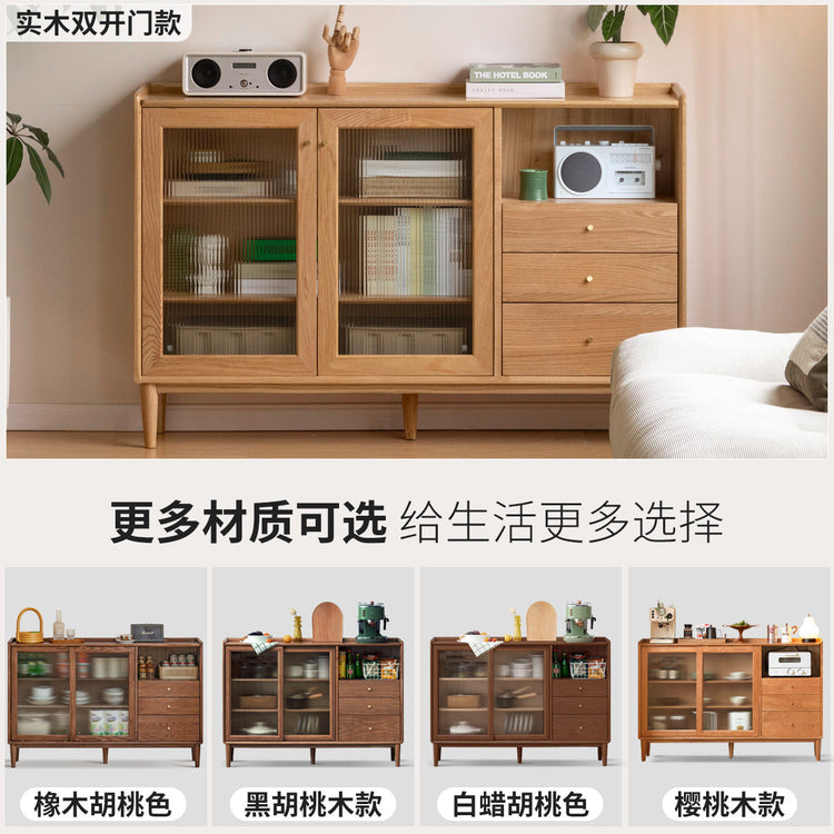 实木餐边柜小户型橱柜超薄厨房储物柜橡木茶水柜原木边柜