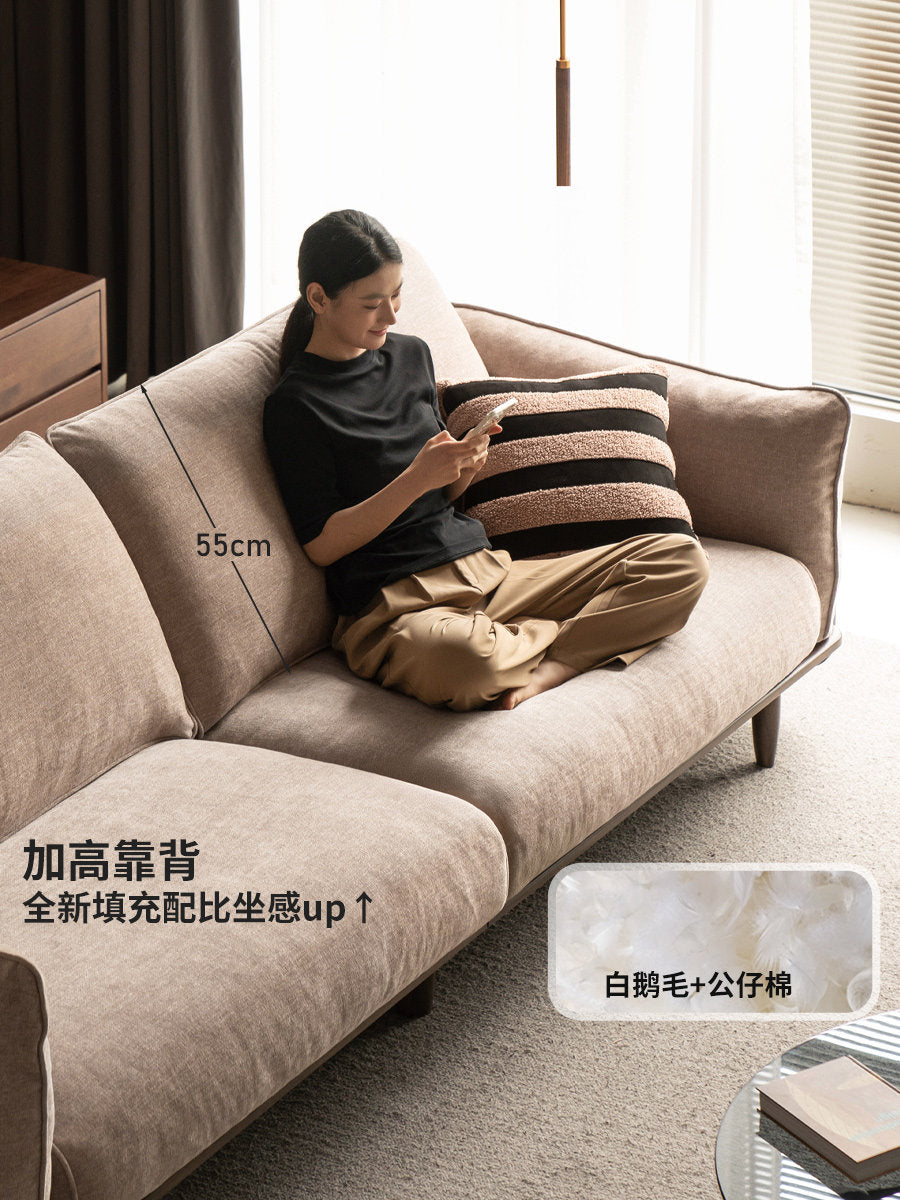 实木客厅意式轻奢歌德三人位布艺沙发黑胡桃沙发