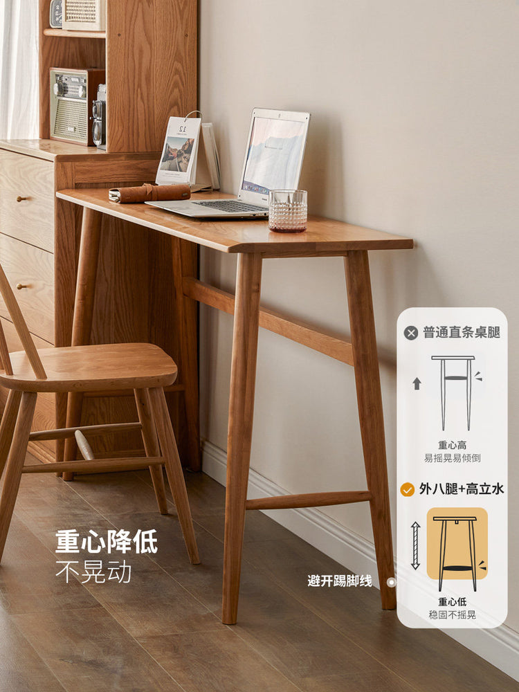 实木书桌靠墙办公桌一字板窄桌复古樱桃木桌子长条电脑桌