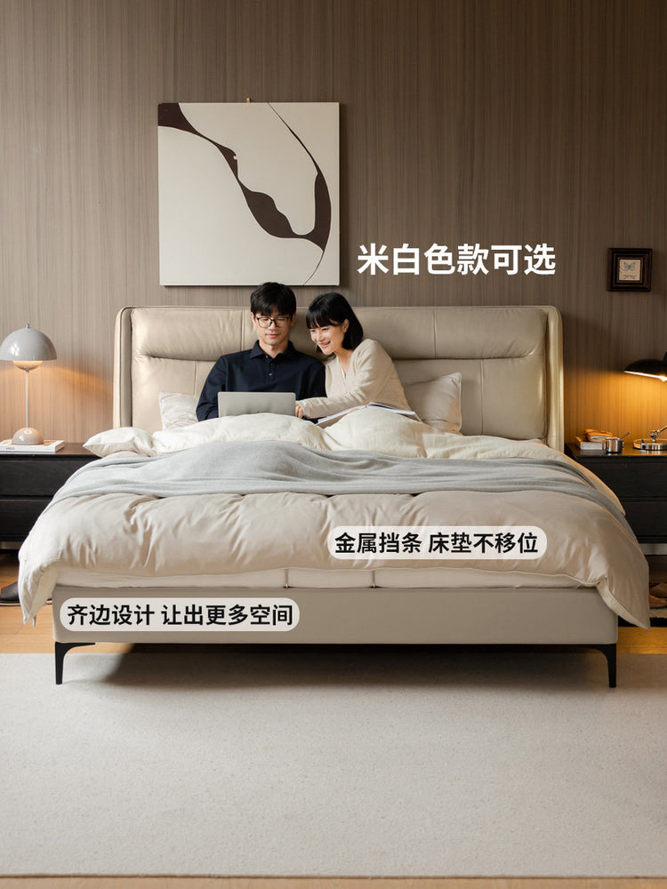 真皮床现代简约头层牛皮软包床轻奢卧室互不打扰双人床