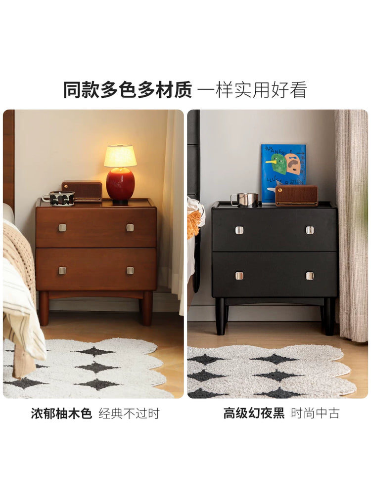 实木床头柜卧室复古两抽储物柜床边柜子樱桃木收纳柜