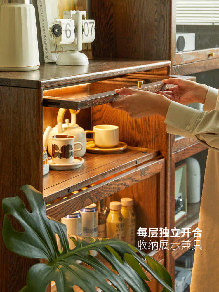 实木书柜简约橡木黑胡桃木储物柜子小户型翻门定制餐边柜