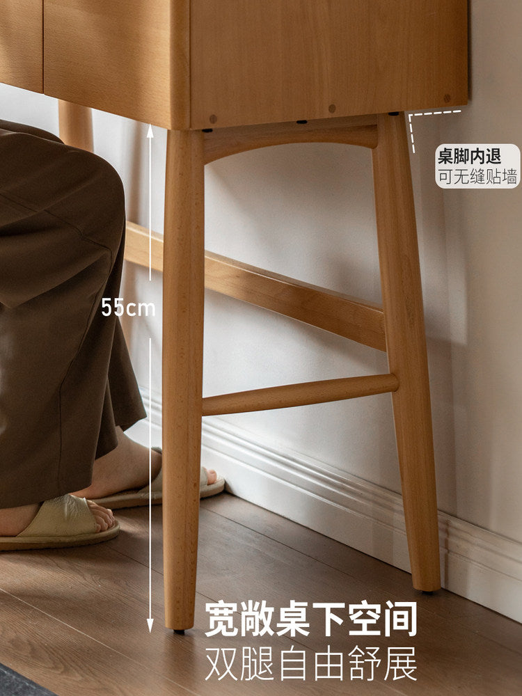 全实木化妆桌橡木北欧风梳妆台卧室现代简约化妆镜化妆台