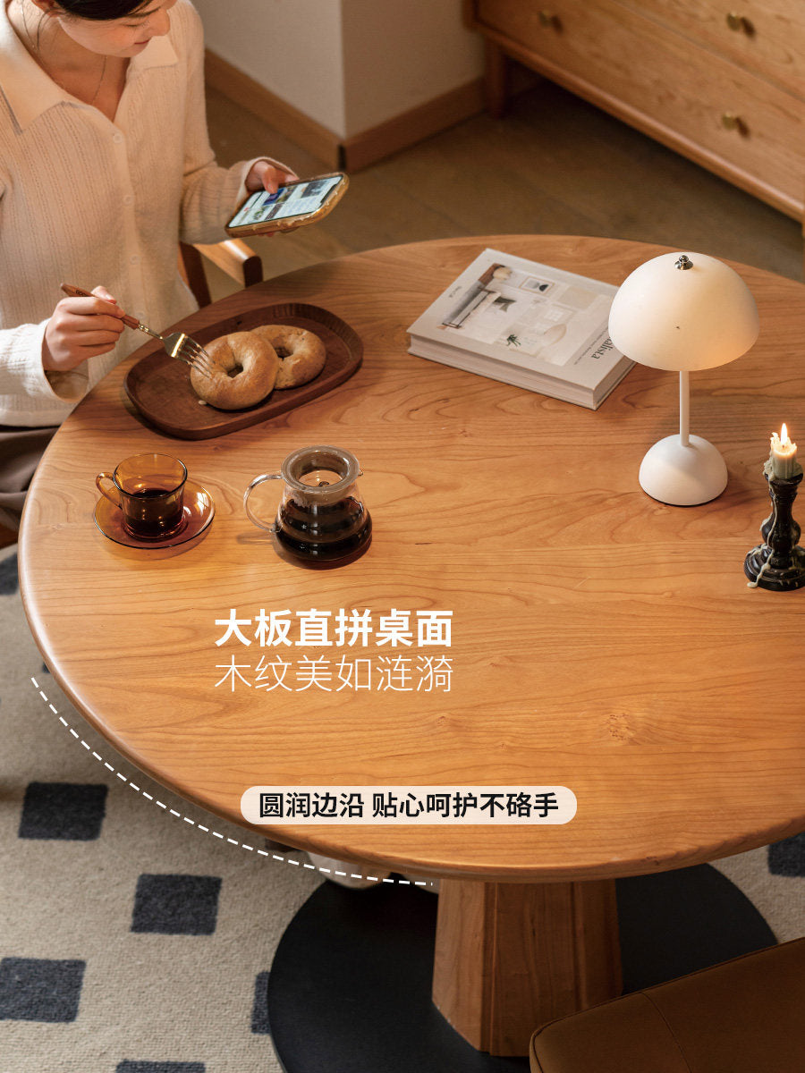 实木圆桌中古风小户型圆形餐桌饭桌餐厅樱桃木桌子