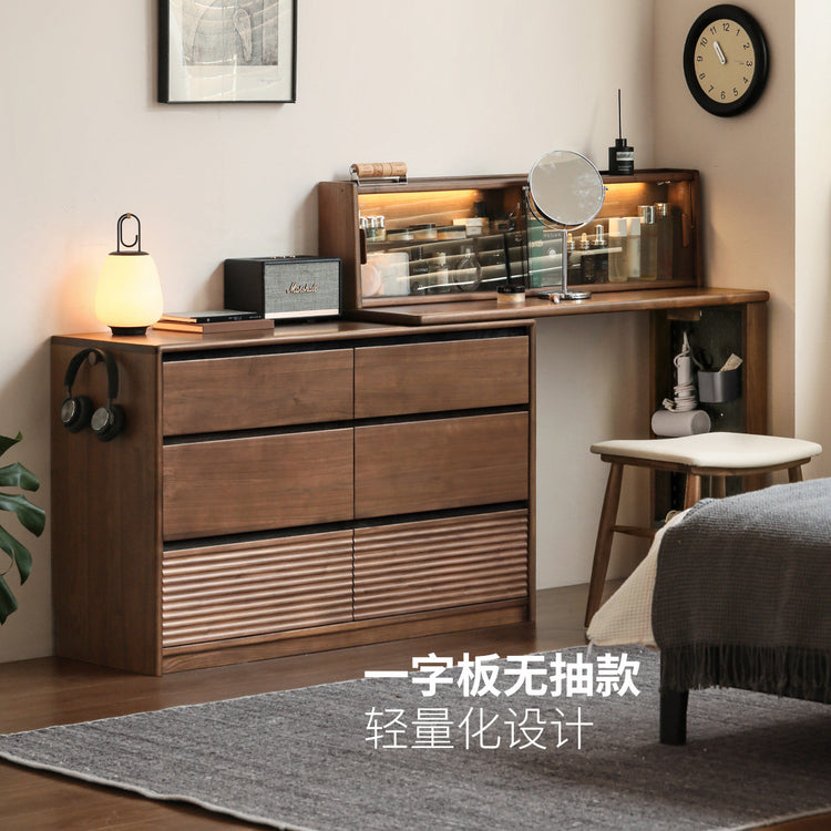 实木化妆桌意式轻奢黑胡桃木梳妆台卧室伸缩化妆台
