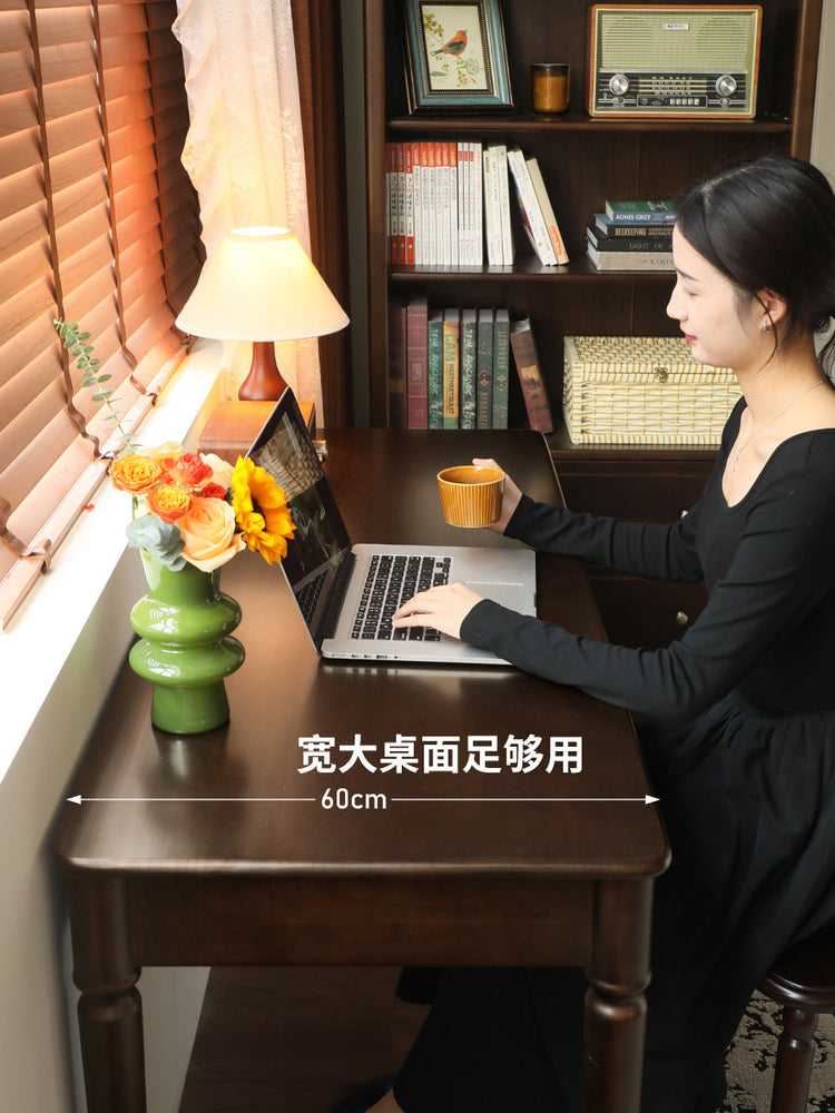 实木书桌美式复古书房办公桌中古风胡桃色带抽电脑桌