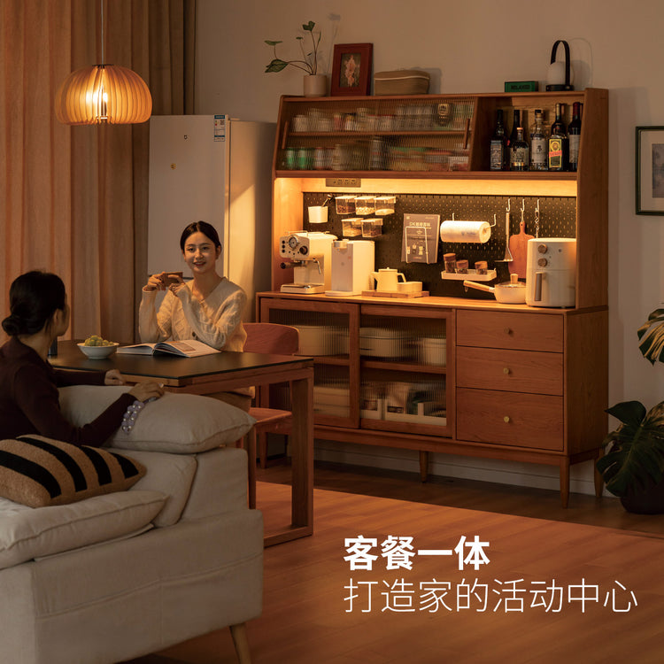 实木餐边柜一体高柜樱桃木洞洞板置物柜北欧多功能储物柜