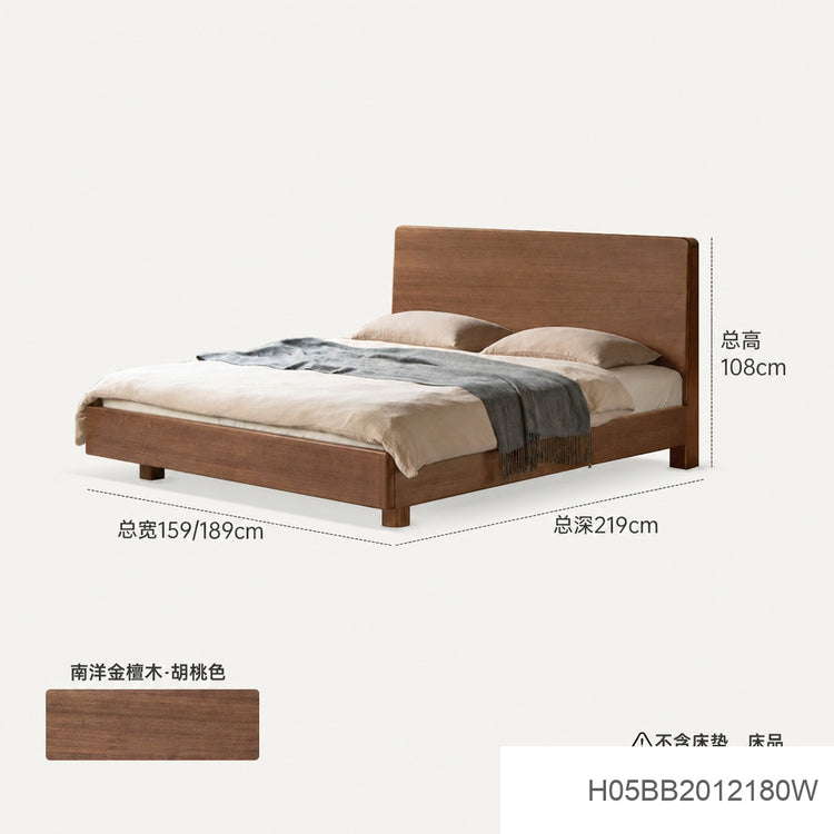 实木床意式轻奢大板床卧室多功能夜光床黑胡桃木双人床