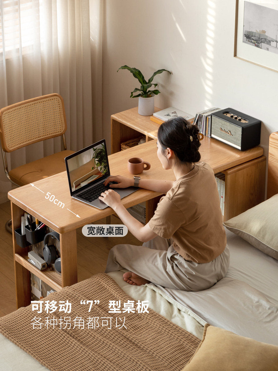 实木转角书桌书房带下柜学习桌橡木简约办公桌电脑桌