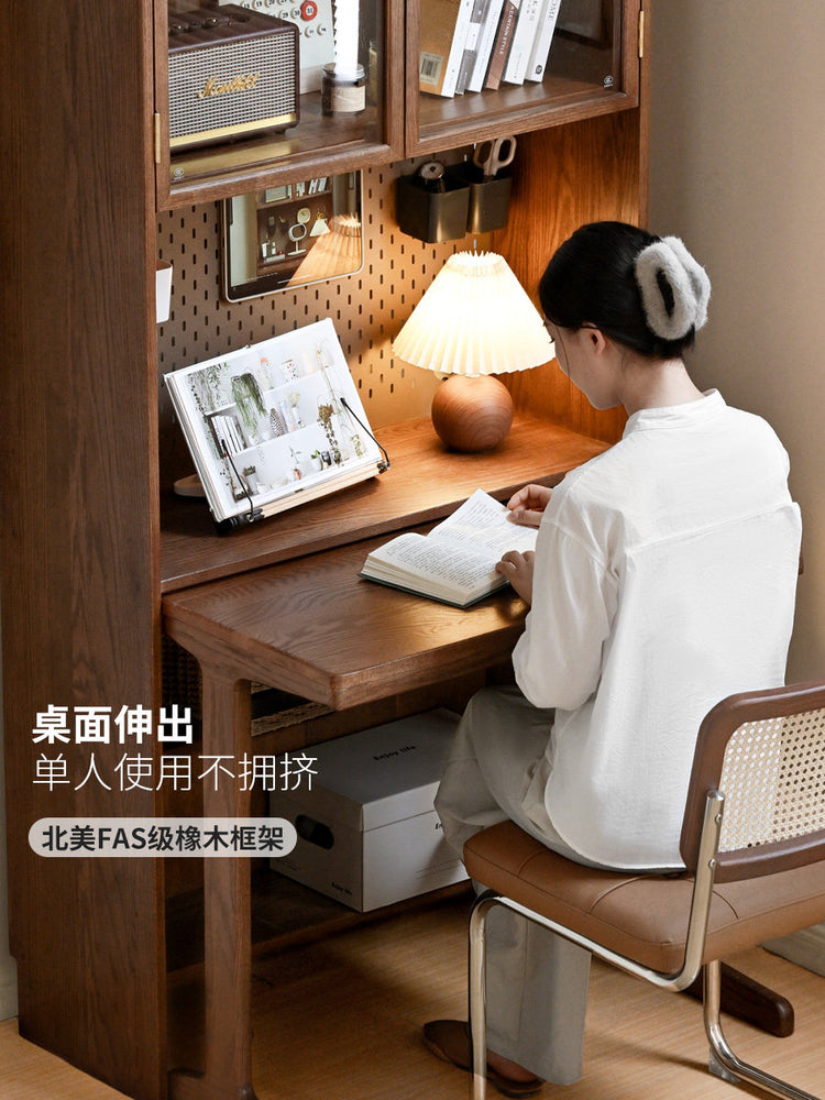实木书桌书架一体简约橡木书柜小户型电脑桌学习桌