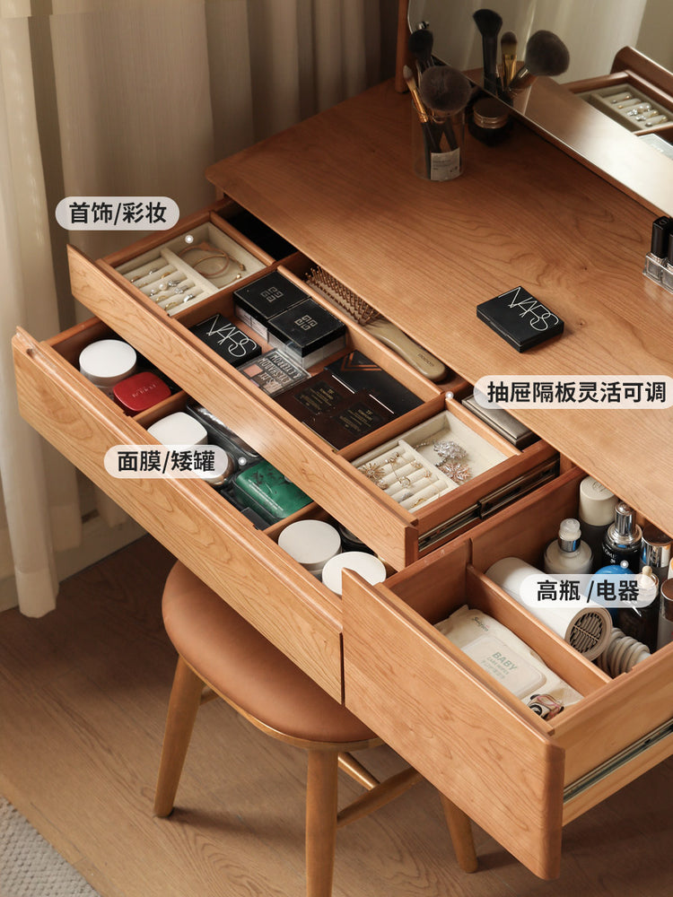 实木化妆桌卧室北欧简约樱桃木梳妆台日式带化妆镜化妆台
