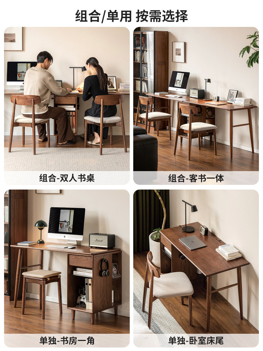 Modern Minimalist Solid Wood Double-Person Computer Desk Oak Study Workstation