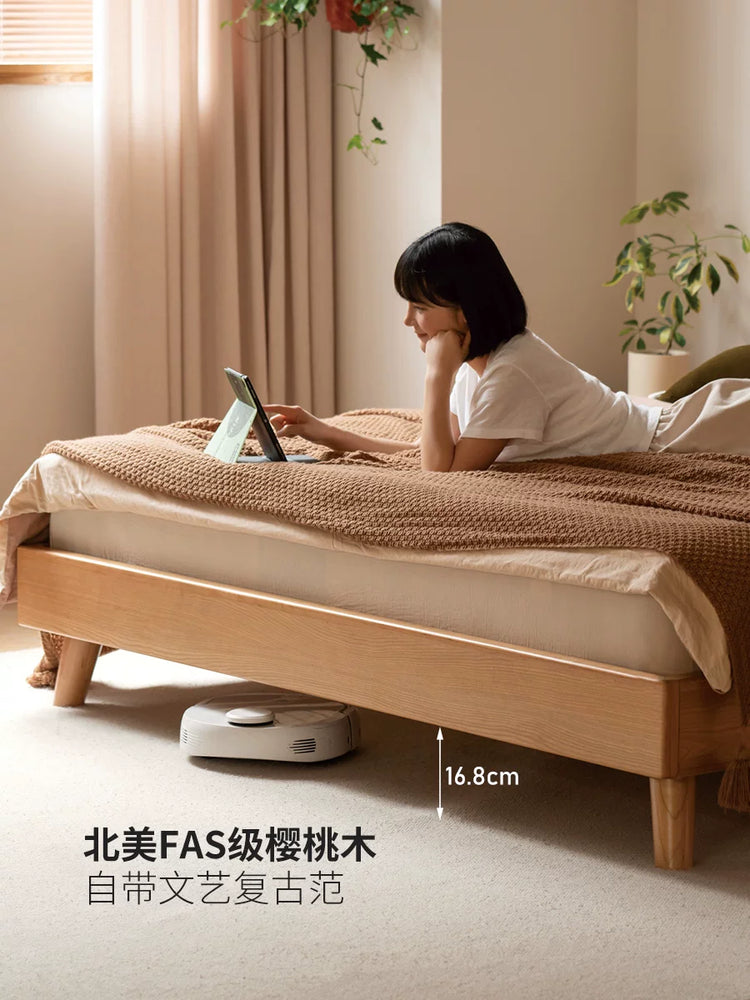 实木床复古樱桃木真皮软包床卧室大床软包双人床1.5米床