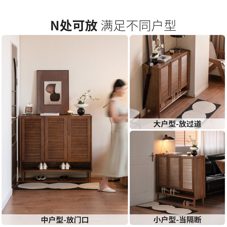实木鞋柜客厅现代简约橡木胡桃色收纳柜入户大容量玄关柜