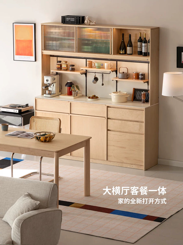源氏木语实木餐边柜现代简约橱柜餐厅硬枫木储物柜家用岩板置物柜