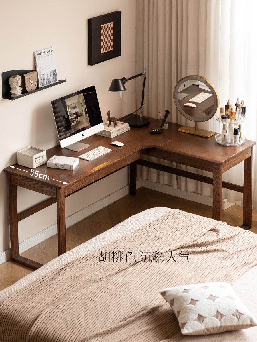 实木转角书桌现代简约水曲柳电脑桌书房可靠墙办公桌
