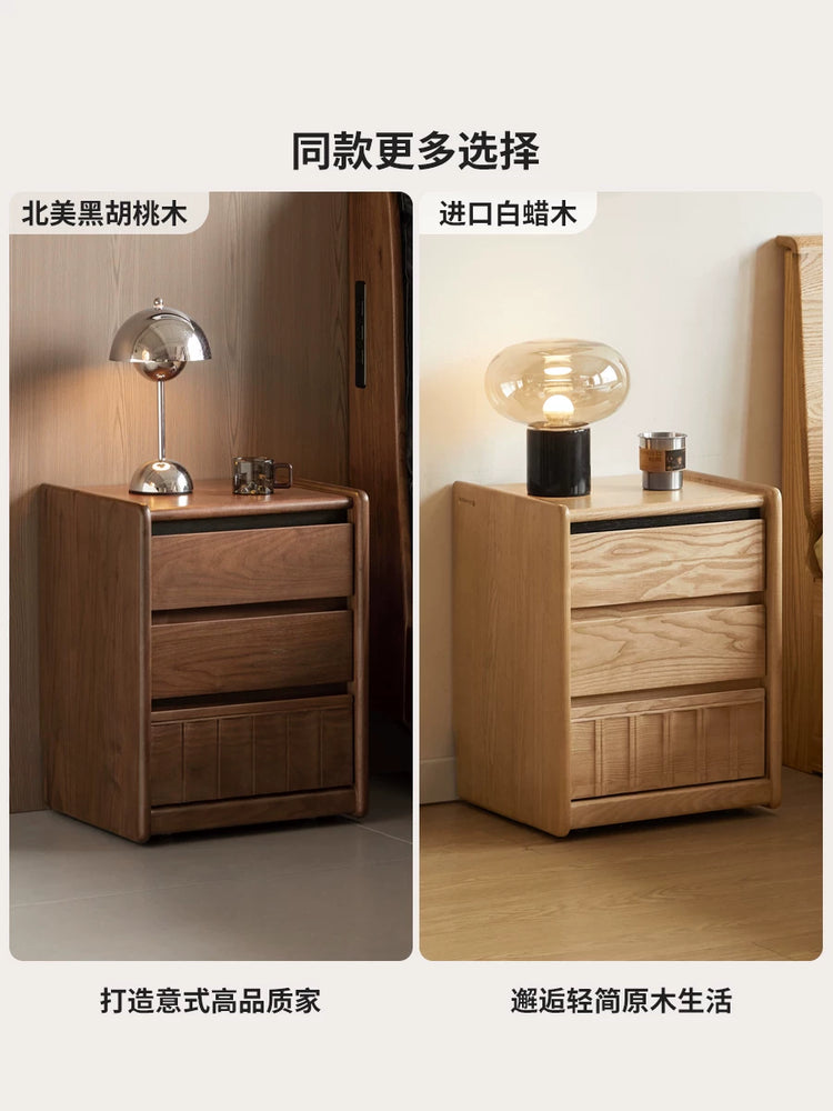 实木床头柜现代简约储物柜卧室三抽收纳柜可移动柜子