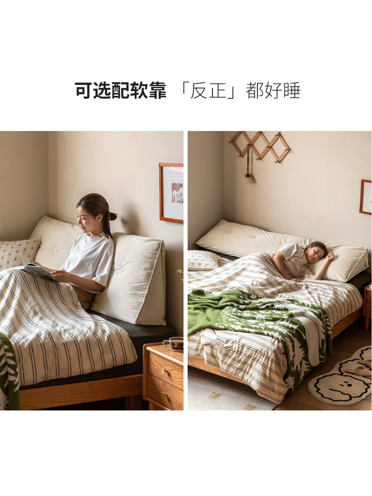 实木床樱桃木卧室无床头榻榻米小户型双人床齐边悬浮大床