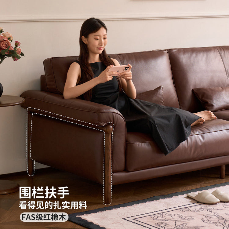 真皮沙发美式复古三人位头层牛皮客厅小户型直排沙发