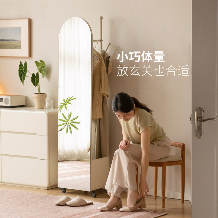 铁艺挂衣架卧室白色试衣镜奶油风衣帽架可移动置物架