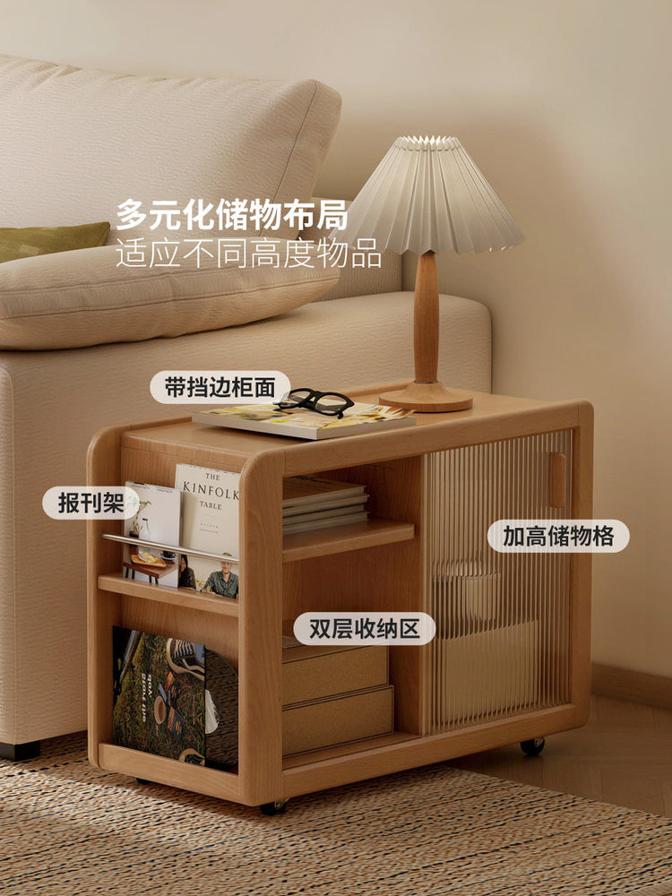 实木边几法式收纳边柜客厅中古风茶几移动小推车
