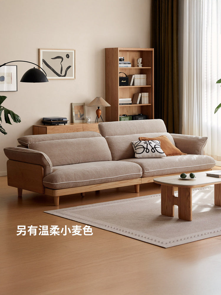 实木沙发客厅现代简约橡木直排小户型可调节布艺沙发