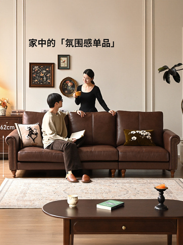 真皮沙发客厅美式复古直排沙发小户型高靠背皮沙发