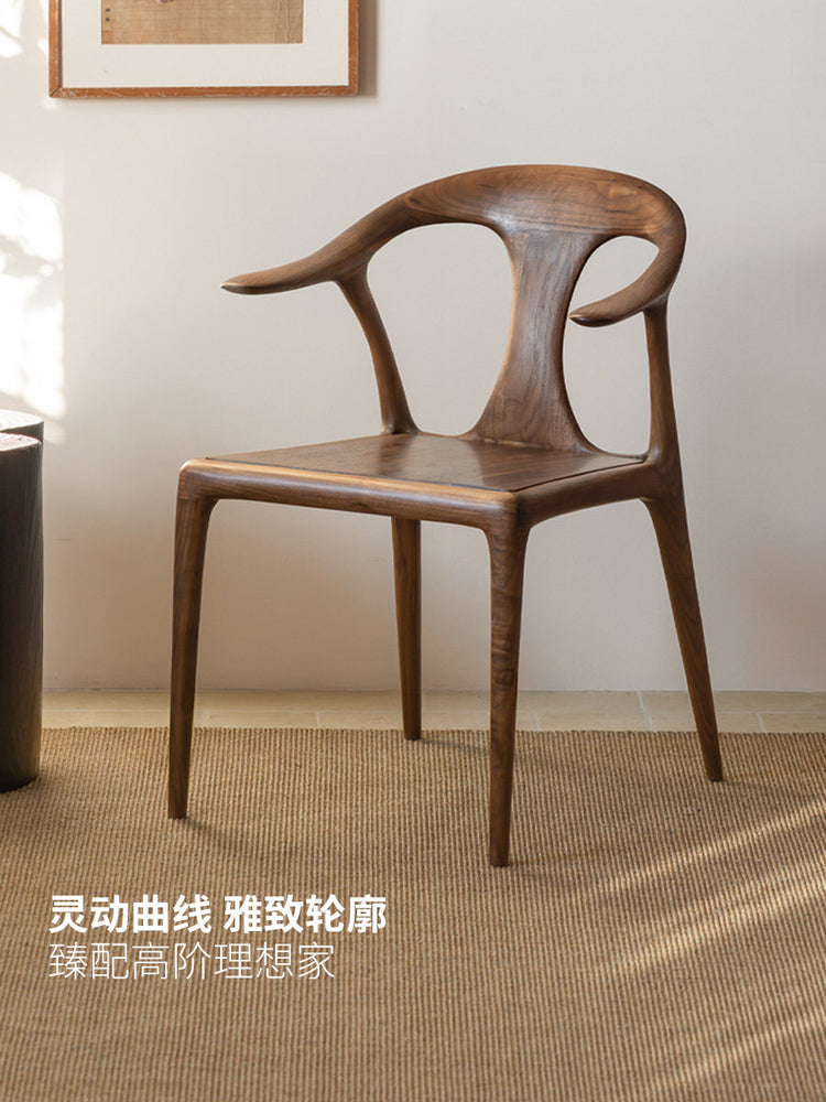 实木餐椅餐厅新中式扶手椅黑胡桃木靠背椅全榫卯原木椅子