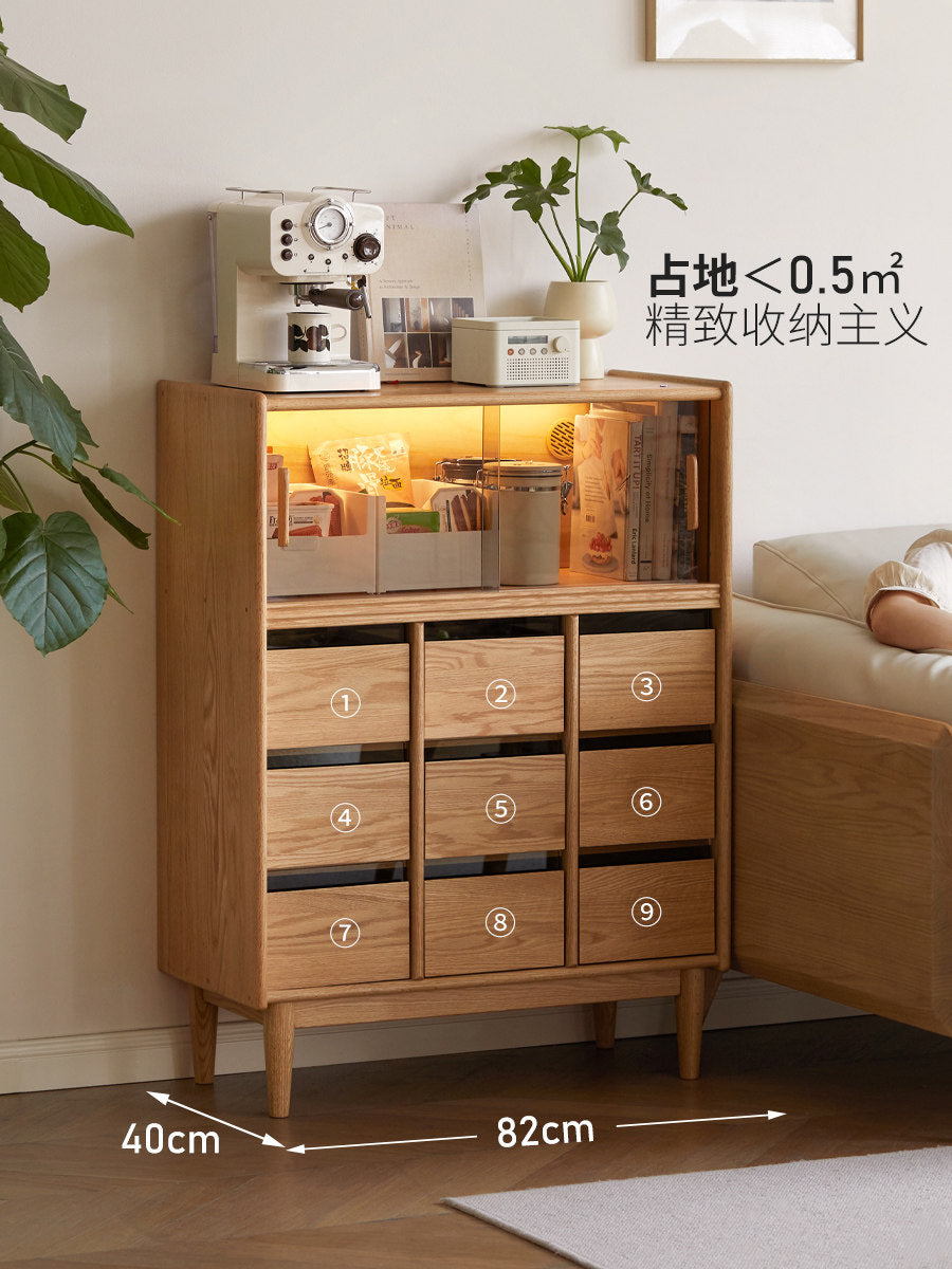 实木餐边柜现代简约餐厅储物柜橡木玻璃柜收纳柜子