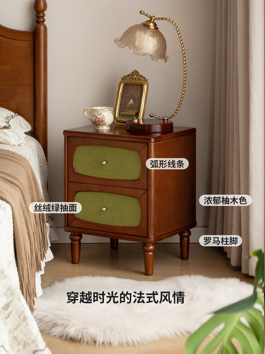 实木床头柜法式复古风床边柜柚木色小柜子卧室储物柜