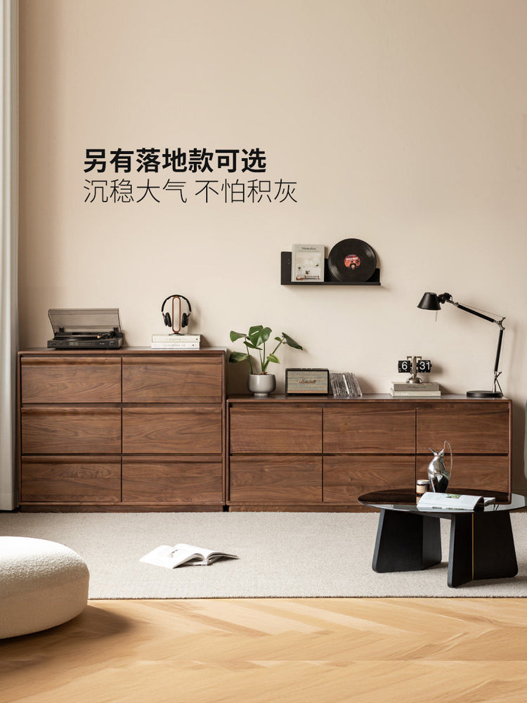 实木家居立柜卧室储物柜胡桃木离地斗柜床尾落地边柜