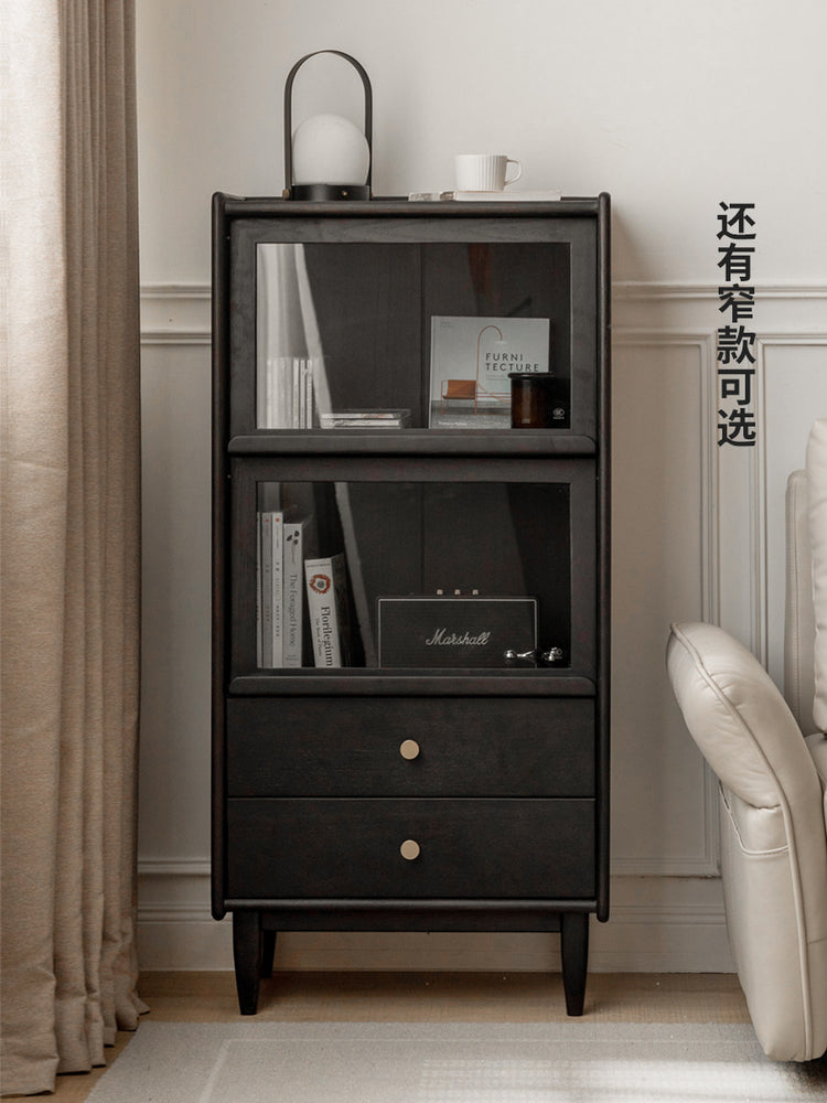 实木客厅展示柜电视立柜翻门储物柜沙发边柜黑色家具