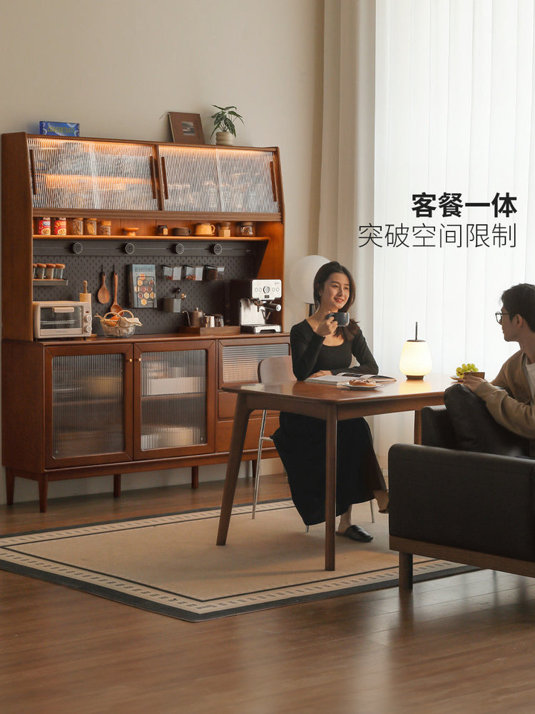 实木餐边柜法式靠墙一体茶水柜餐厅复古收纳置物柜子