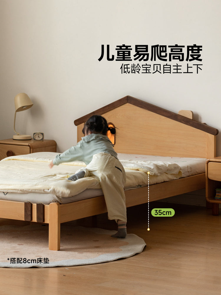 儿童床欧洲榉木青少年床男孩卧室单人床小户型实木卡通床