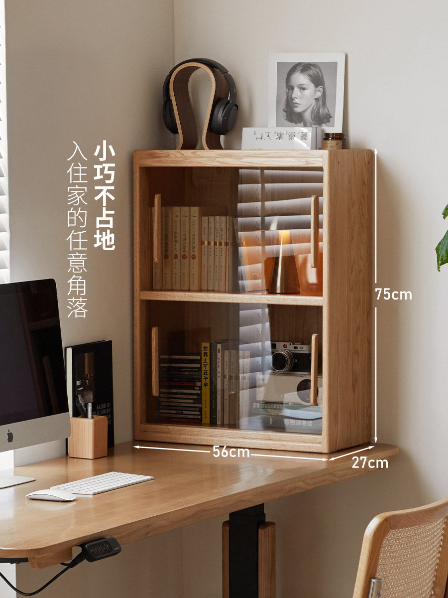 实木书柜现代简约橡木矮柜书房置物柜小户型小柜子
