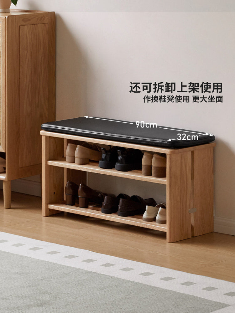 实木换鞋凳客厅现代简约隔断橡木玄关柜挂衣架一体