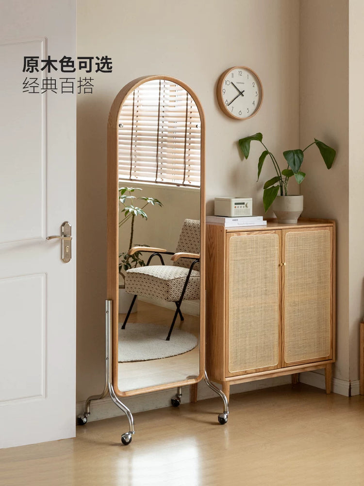 实木穿衣镜中古全身镜复古收纳杂志架卧室落地镜子