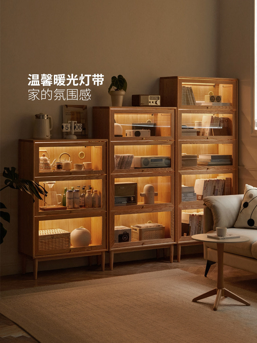 原木书架组合书柜实木翻门展示柜置物架储物柜边柜收纳柜