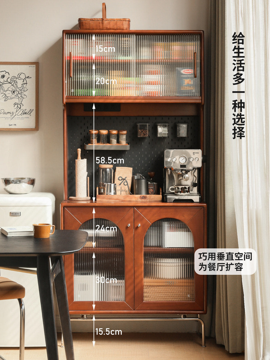 实木中古餐边柜法式复古玻璃柜子餐厅靠墙收纳储物柜