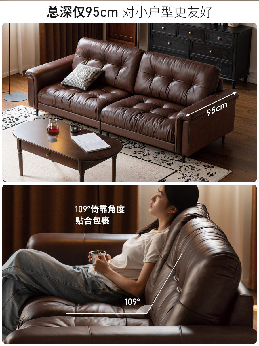 真皮沙发美式复古头层牛皮直排沙发客厅小户型意式皮沙发