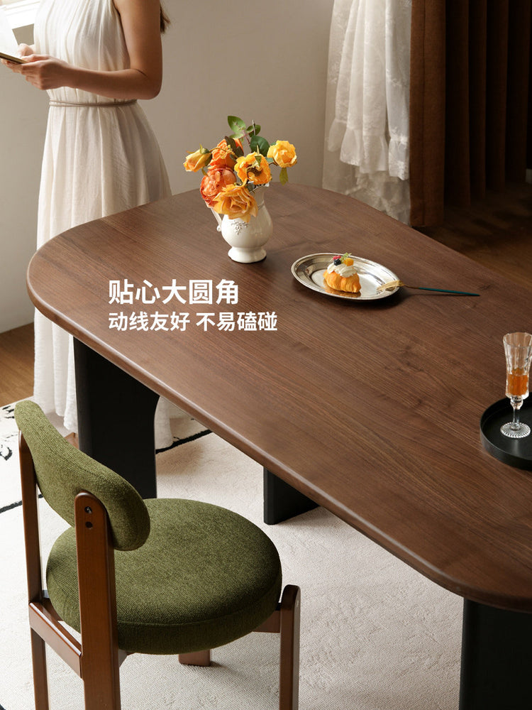 实木餐桌餐厅法式复古高级感黑胡桃木拼色椭圆长桌子