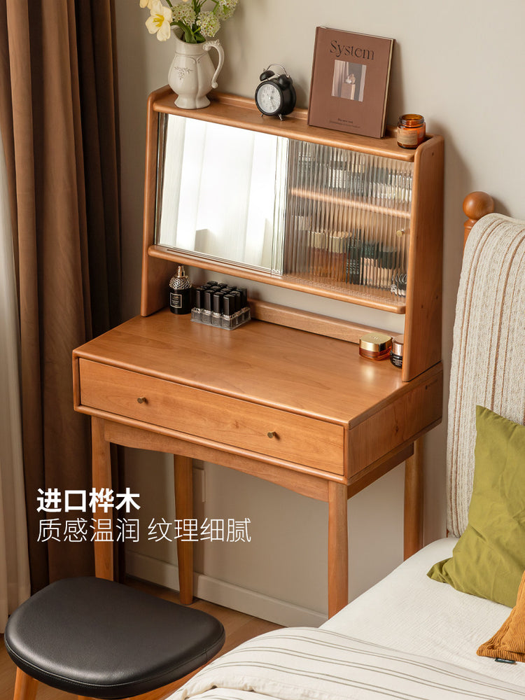 实木化妆桌小户型卧室小型复古樱桃木多功能收纳梳妆台