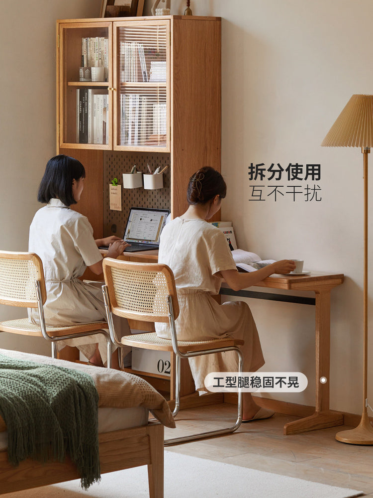 实木书桌书架一体组合洞洞板书柜小户型电脑桌学习桌