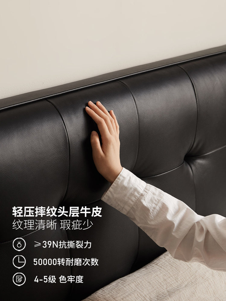 真皮床复古箱体床黑色软包床简约主卧双人床小户型储物床