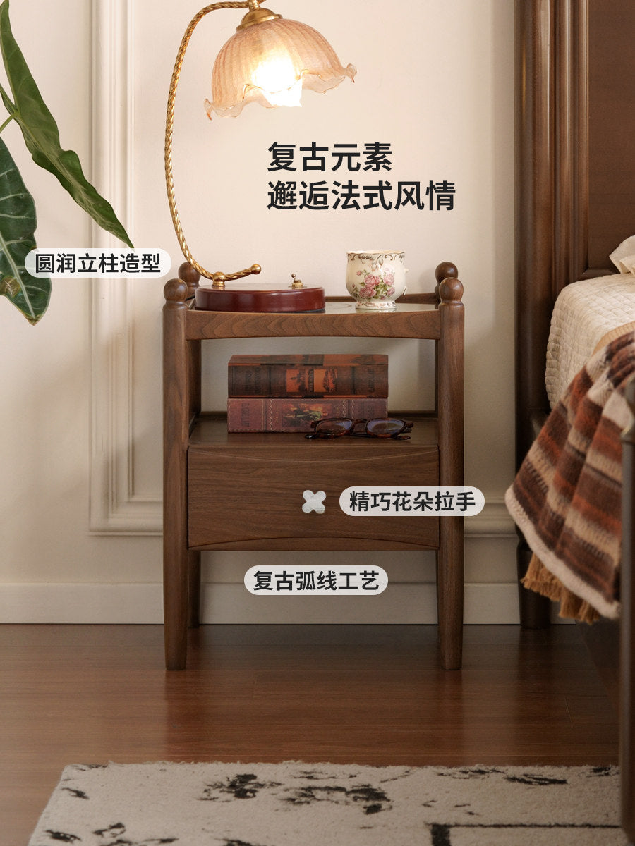 实木床头柜意式轻奢储物柜卧室黑胡桃木置物柜收纳柜