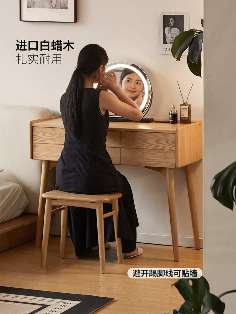 实木梳妆台现代简约卧室靠墙书桌白蜡木多功能化妆桌