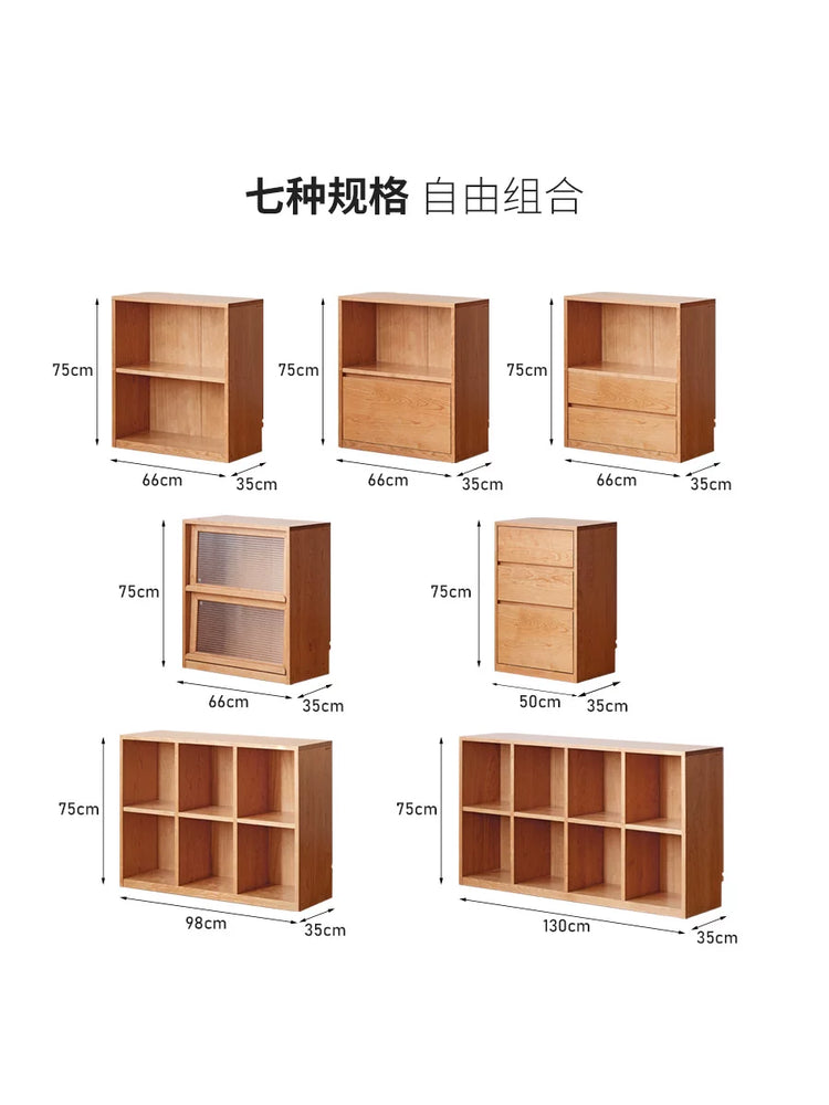 全实木书柜客厅靠墙展示柜中古樱桃木自由组合落地置物柜