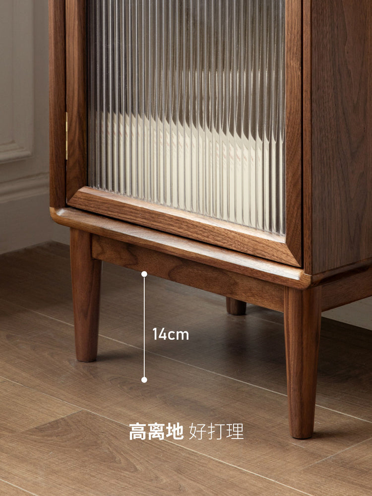实木窄边柜现代简约黑胡桃木书柜小户型客厅高储物柜