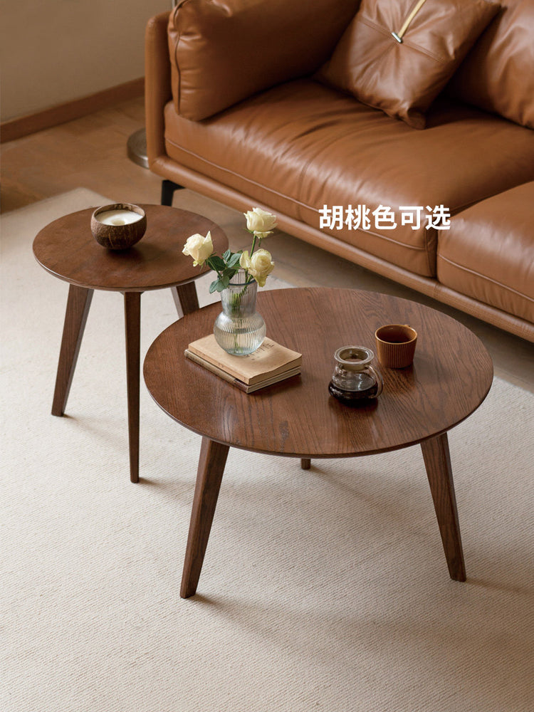 大小组合圆形实木茶几北欧小户型原木风小茶桌设计师家具